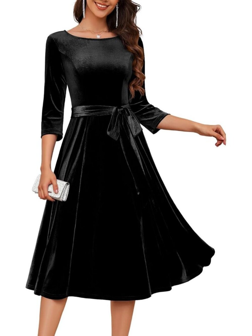 Velvet Cocktail Dress for Women, 2025 Winter Holiday Party Dress, 3/4 Sleeves